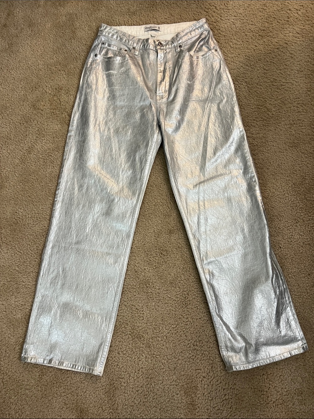 Abercrombie & Fitch Metallic Silver Straight Jeans